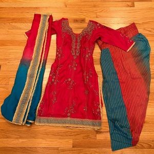 Blue and pink salwar suit